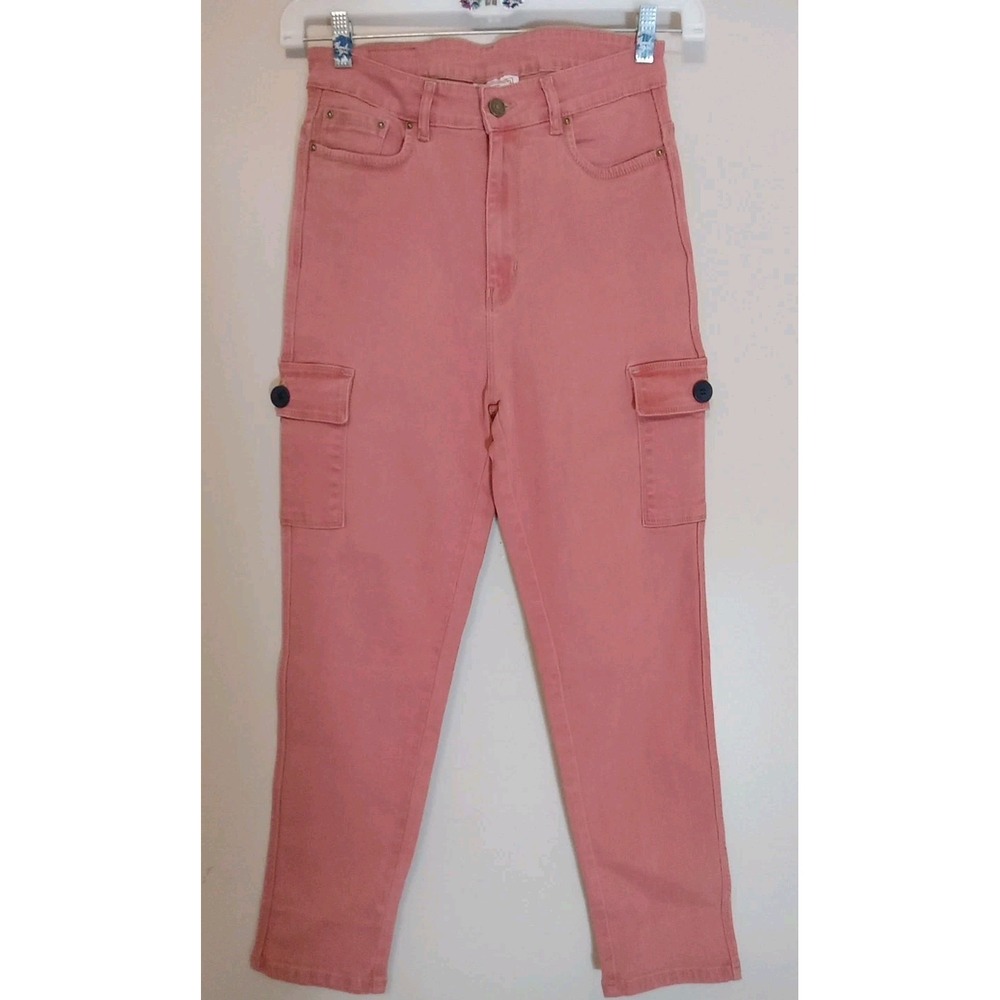 Catch Me Women Pink Rose Wash Stretch High Rise Denim Tapered Pants Size 32‎